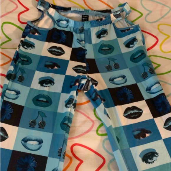 Y2K Blue Sexy Chain Detail Top and Flared Pants Set - Picture 4 of 4